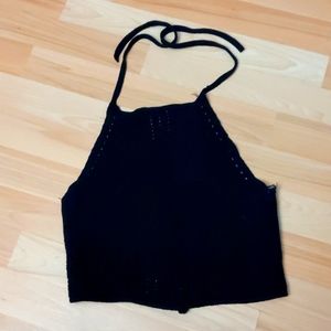 Black Halter Low Back Crop Top - free with purchase